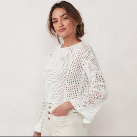 LC Lauren Conrad Sweaters - NWOT LC Lauren Conrad Multi Pointelle Crewneck Top